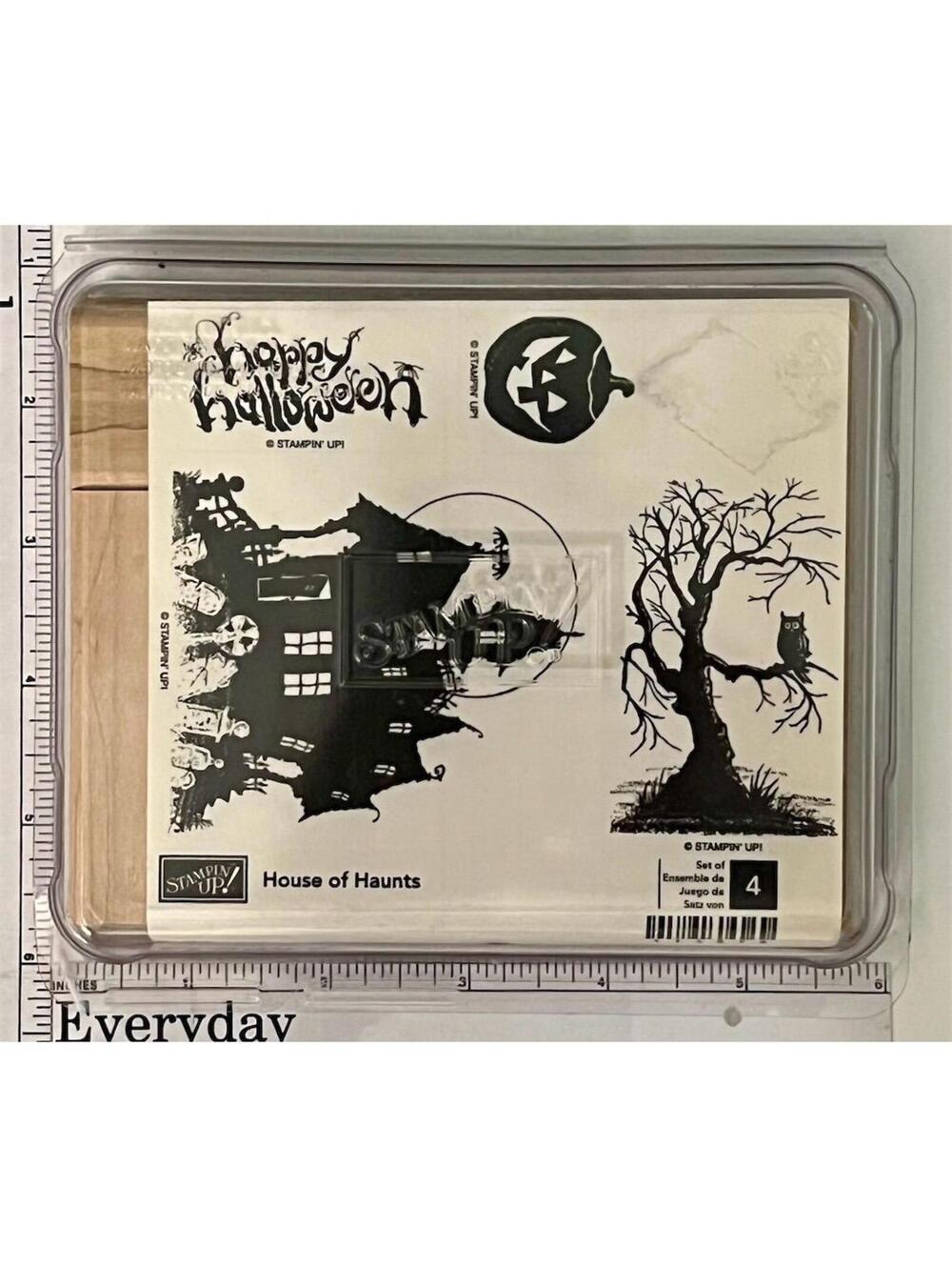 Stampin’ Up! House of Haunts 2008 Halloween Wood Mounted Rubber Stamp Set 4pc